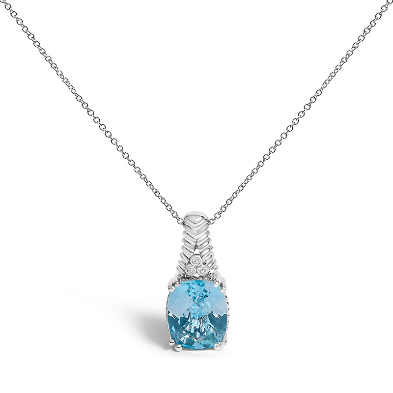 Bids.com .925 Sterling Silver Blue Topaz and Diamond Accent Textured Pendant Necklace - 18" Inches Necklaces White Smoke White.Sterling Silver / 18