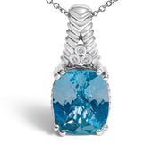 Bids.com .925 Sterling Silver Blue Topaz and Diamond Accent Textured Pendant Necklace - 18" Inches Necklaces White Smoke White.Sterling Silver / 18