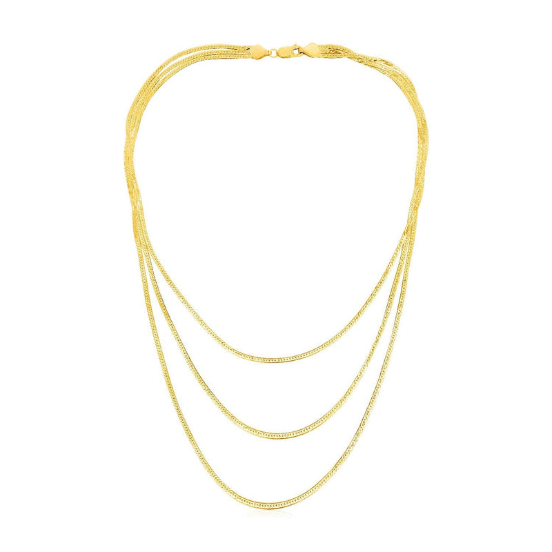 Bids.com 14k Yellow Gold Three Strand Herringbone Chain Necklace Necklaces White Smoke 16 / Yellow Gold