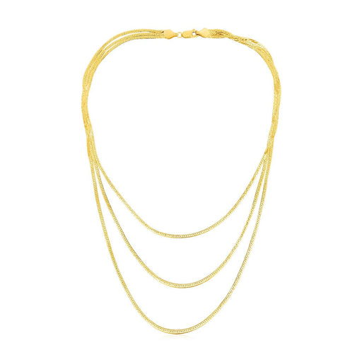 Bids.com 14k Yellow Gold Three Strand Herringbone Chain Necklace Necklaces White Smoke 16 / Yellow Gold