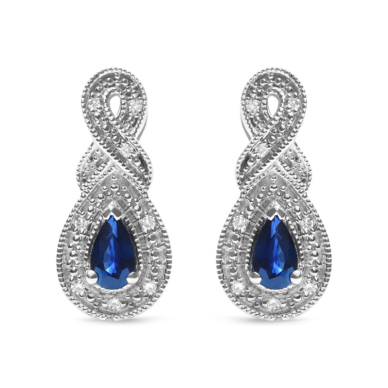Bids.com .925 Sterling Silver 4.5 x 3mm Pear Sapphire Gemstone and Diamond Accent Infinity Drop Stud Earrings (H-I Color, SI1-SI2 Clarity) Earrings White Smoke White.Sterling Silver / 0.05