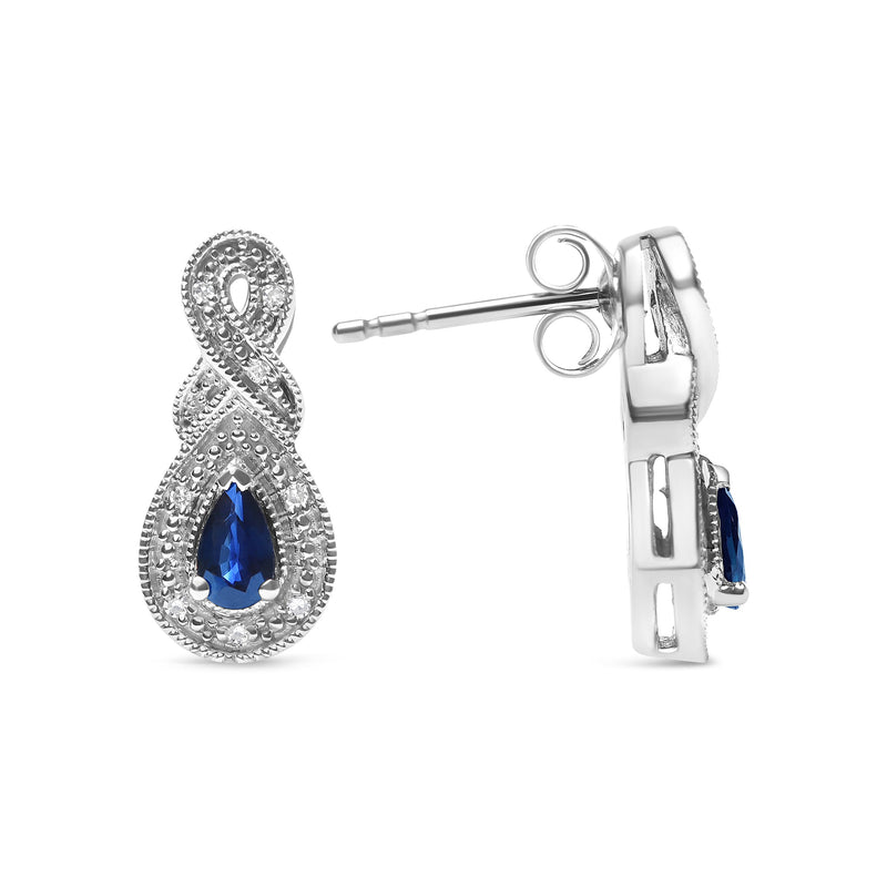 Bids.com .925 Sterling Silver 4.5 x 3mm Pear Sapphire Gemstone and Diamond Accent Infinity Drop Stud Earrings (H-I Color, SI1-SI2 Clarity) Earrings White Smoke White.Sterling Silver / 0.05
