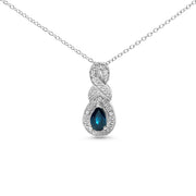Bids.com .925 Sterling Silver 6x4mm Pear Sapphire and Diamond Accent Infinity Drop 18" Pendant Necklace (H-I Color, SI1-SI2 Clarity) Necklaces White Smoke White.Sterling Silver / 18