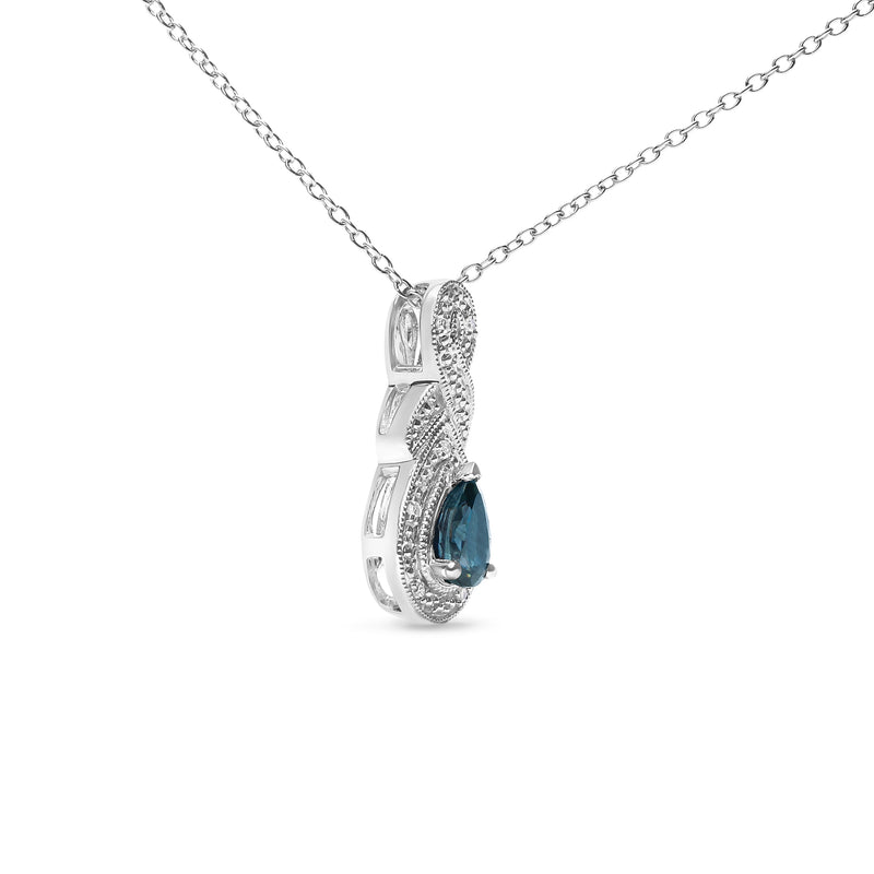 Bids.com .925 Sterling Silver 6x4mm Pear Sapphire and Diamond Accent Infinity Drop 18" Pendant Necklace (H-I Color, SI1-SI2 Clarity) Necklaces White Smoke White.Sterling Silver / 18