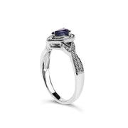 Bids.com .925 Sterling Silver 6x4mm Pear Sapphire Gemstone with Diamond Accent Fashion Halo Ring (H-I Color, SI1-SI2 Clarity) - Size 7 Rings White Smoke 0 / White.Sterling Silver,7 / White.Sterling Silver,8 / White.Sterling Silver,6 / White.Sterling Silver,6.5 / White.Sterling Silver