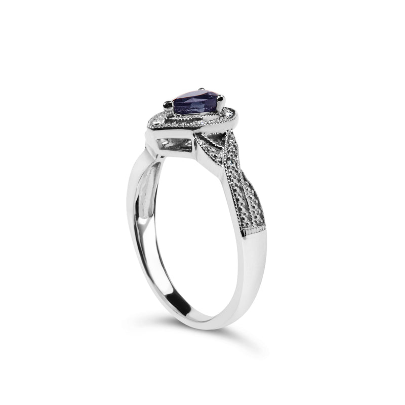 Bids.com .925 Sterling Silver 6x4mm Pear Sapphire Gemstone with Diamond Accent Fashion Halo Ring (H-I Color, SI1-SI2 Clarity) - Size 7 Rings White Smoke 0 / White.Sterling Silver,7 / White.Sterling Silver,8 / White.Sterling Silver,6 / White.Sterling Silver,6.5 / White.Sterling Silver
