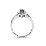 Bids.com .925 Sterling Silver 6x4mm Pear Sapphire Gemstone with Diamond Accent Fashion Halo Ring (H-I Color, SI1-SI2 Clarity) - Size 7 Rings White Smoke 0 / White.Sterling Silver,7 / White.Sterling Silver,8 / White.Sterling Silver,6 / White.Sterling Silver,6.5 / White.Sterling Silver