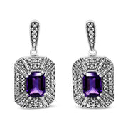 Bids.com .925 Sterling Silver Diamond Accent and 7x5mm Purple Amethyst Stud Earrings (I-J Color, I2-I3 Clarity) Earrings White Smoke White.Sterling Silver / 0.05