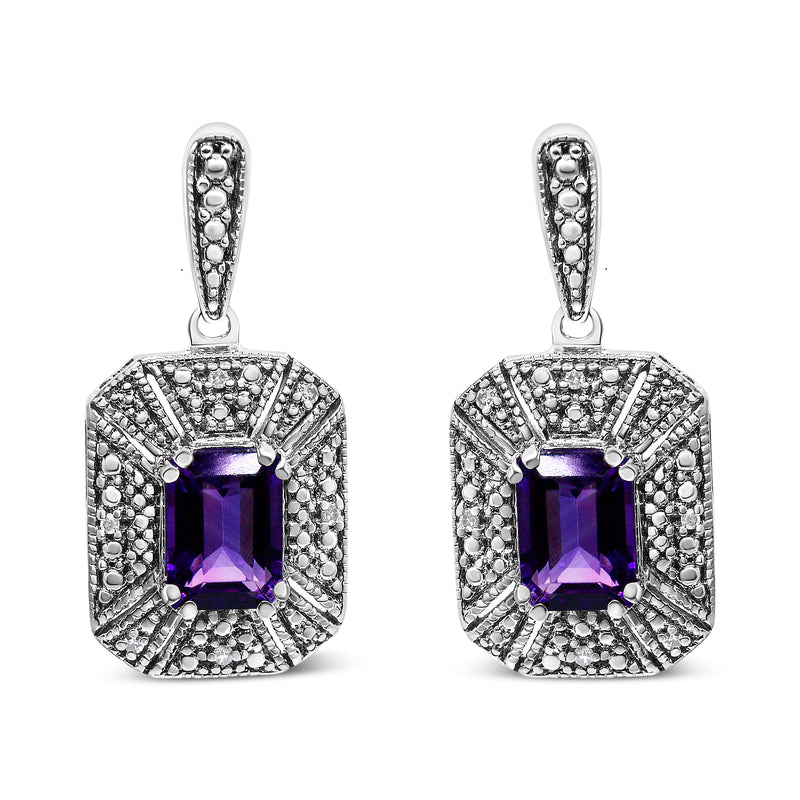 Bids.com .925 Sterling Silver Diamond Accent and 7x5mm Purple Amethyst Stud Earrings (I-J Color, I2-I3 Clarity) Earrings White Smoke White.Sterling Silver / 0.05