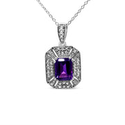 Bids.com .925 Sterling Silver Purple Amethyst and Diamond Accent Art Deco Style 18" Pendant Necklace (I-J Color, I1-I2 Clarity) Necklaces White Smoke White.Sterling Silver / 18