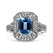 Bids.com .925 Sterling Silver Diamond Accent and 8X6 mm Emerald-Shape Blue Topaz Ring (I-J Color, I2-I3 Clarity) - Ring Size 7 Rings White Smoke 8 / White.Sterling Silver,6 / White.Sterling Silver,9 / White.Sterling Silver,7 / White.Sterling Silver,6.5 / White.Sterling Silver