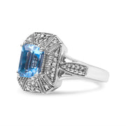 Bids.com .925 Sterling Silver Diamond Accent and 8X6 mm Emerald-Shape Blue Topaz Ring (I-J Color, I2-I3 Clarity) - Ring Size 7 Rings White Smoke 8 / White.Sterling Silver,6 / White.Sterling Silver,9 / White.Sterling Silver,7 / White.Sterling Silver,6.5 / White.Sterling Silver
