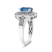 Bids.com .925 Sterling Silver Diamond Accent and 8X6 mm Emerald-Shape Blue Topaz Ring (I-J Color, I2-I3 Clarity) - Ring Size 7 Rings White Smoke 8 / White.Sterling Silver,6 / White.Sterling Silver,9 / White.Sterling Silver,7 / White.Sterling Silver,6.5 / White.Sterling Silver