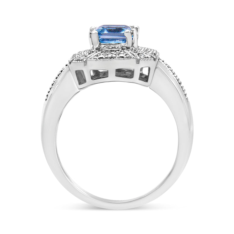 Bids.com .925 Sterling Silver Diamond Accent and 8X6 mm Emerald-Shape Blue Topaz Ring (I-J Color, I2-I3 Clarity) - Ring Size 7 Rings White Smoke 8 / White.Sterling Silver,6 / White.Sterling Silver,9 / White.Sterling Silver,7 / White.Sterling Silver,6.5 / White.Sterling Silver