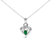 Bids.com .925 Sterling Silver 6x4mm Pear Emerald and Diamond Accent Heart Pendant Necklace (H-I Color, SI1-SI2 Clarity) - 18 Inches Necklaces White Smoke White.Sterling Silver / 18