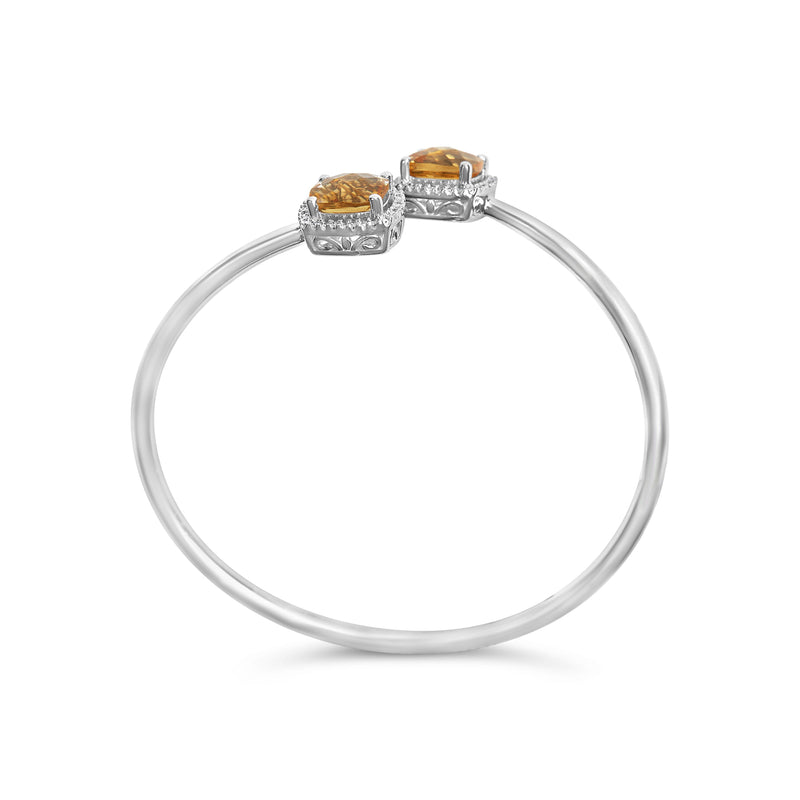 Bids.com .925 Sterling Silver 8mm Cushion Cut Yellow Citrine Gemstone and Diamond Accent Split Bypass Bangle Bracelet (H-I Color, SI1-SI2 Clarity)  - Fits up to 7.75" Inches Bracelets White Smoke White.Sterling Silver / 7.75