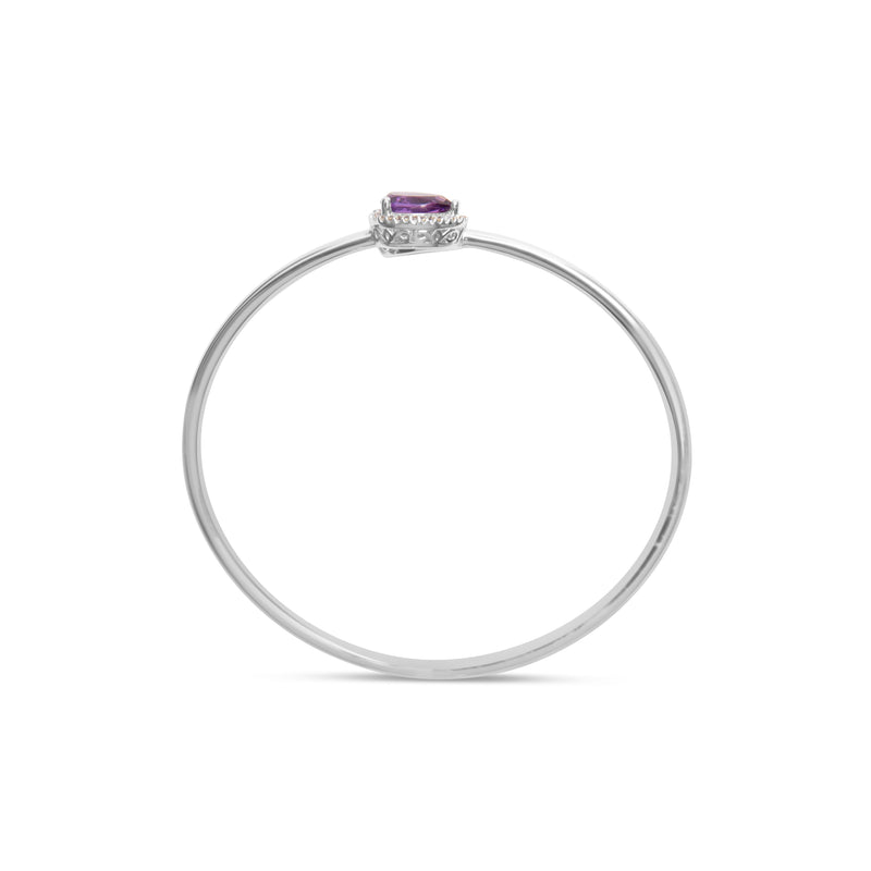 Bids.com .925 Sterling Silver 8 x 5.5mm Pear Shape Amethyst  and Diamond Accent Halo Bypass Bangle Bracelet (H-I Color, SI1-SI2 Clarity)  - Fits up to 7" Inches Bracelets White Smoke White.Sterling Silver / 7