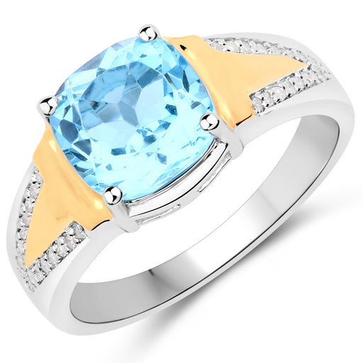Bids.com 2.74 Carat Genuine Swiss Blue Topaz and White Diamond .925 Sterling Silver Ring Rings White Smoke size 6.00,size 7.00,size 8.00