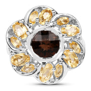 Bids.com 3.46 Carat Genuine Smoky Quartz & Citrine .925 Sterling Silver Ring Rings White Smoke size 6.00,size 7.00,size 8.00,size 9.00,size 5.00,size 10.00