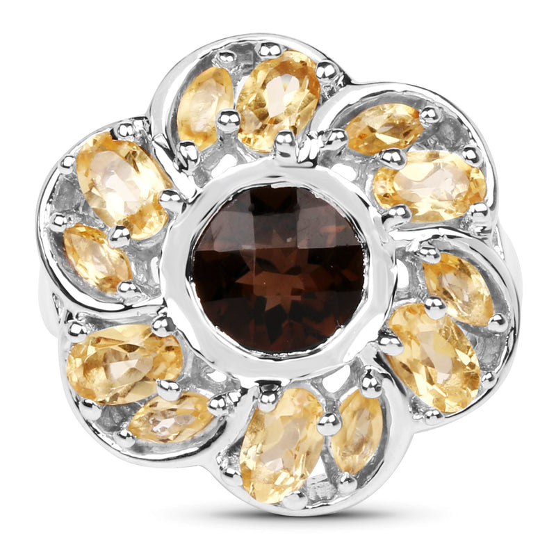 Bids.com 3.46 Carat Genuine Smoky Quartz & Citrine .925 Sterling Silver Ring Rings White Smoke size 6.00,size 7.00,size 8.00,size 9.00,size 5.00,size 10.00
