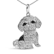 Bids.com .925 Sterling Silver 1/2 Cttw White and Black Diamond Shih Tzu Dog 18" Pendant Necklace (I-J Color, I2-I3 Clarity) Necklaces White Smoke White.Sterling Silver / 18