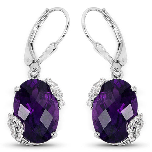 Bids.com 10.18 Carat Genuine Amethyst and White Topaz .925 Sterling Silver Earrings Earrings White Smoke