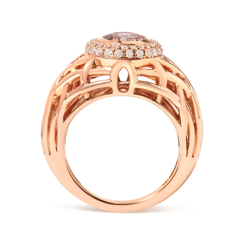 Bids.com 14K Rose Gold Oval Cut Light Pink Morganite and 3/8 Cttw Diamonds Halo and Basket Weave Cocktail Ring (G-H Color, SI1-SI2 Clarity) - Size 7 Rings White Smoke 7 / Rose.Gold