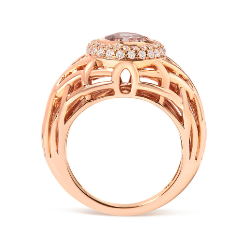 Bids.com 14K Rose Gold Oval Cut Light Pink Morganite and 3/8 Cttw Diamonds Halo and Basket Weave Cocktail Ring (G-H Color, SI1-SI2 Clarity) - Size 7 Rings White Smoke 7 / Rose.Gold