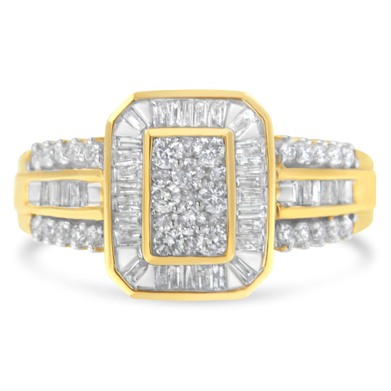 Bids.com 10K Yellow Gold Round and Baguette-Cut Diamond Cocktail Ring (1.0 Cttw, H-I Color, SI2-I1 Clarity) - Size 7 Rings White Smoke 8 / Yellow.Gold,7 / Yellow.Gold