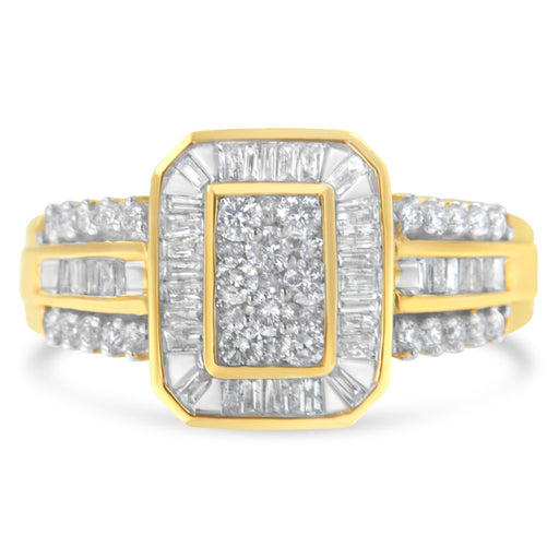 Bids.com 10K Yellow Gold Round and Baguette-Cut Diamond Cocktail Ring (1.0 Cttw, H-I Color, SI2-I1 Clarity) - Size 7 Rings White Smoke 8 / Yellow.Gold,7 / Yellow.Gold