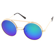 zeroUV Retro Round Steampunk Mirrored Lens Flip Up Sunglasses 8966 Sunglasses White Smoke Gold Midnight