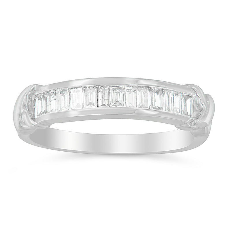 Bids.com .925 Sterling Silver 1/2 Cttw Baguette Cut Diamond Channel Set X-Station Wedding Ring (H-I Color, I1-I2 Clarity) - Size 6-1/2 Rings White Smoke 6.5 / White.Sterling Silver,6.75 / White.Sterling Silver,7 / White.Sterling Silver,7.5 / White.Sterling Silver,7.25 / White.Sterling Silver