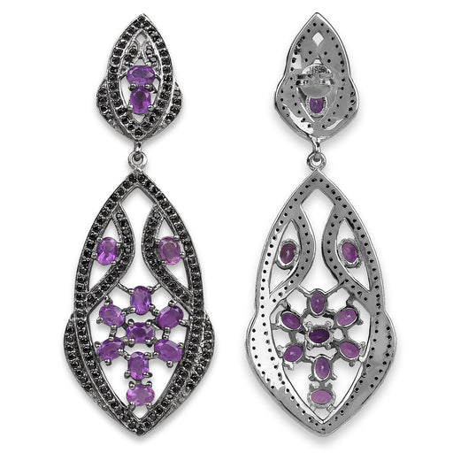 Bids.com 5.74 Carat Genuine Amethyst and Black Spinel .925 Sterling Silver Earrings Earrings White Smoke