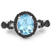 Bids.com 2.92 Carat Genuine Blue Topaz, Black Diamond & White Diamond .925 Sterling Silver Ring Rings White Smoke size 7.00,size 8.00,size 6.00,size 9.00,size 5.00,size 10.00