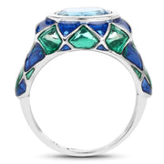 Bids.com 3.25 Carat Genuine Swiss Blue Topaz .925 Sterling Silver Ring Rings White Smoke size 6.00,size 9.00,size 7.00,size 8.00