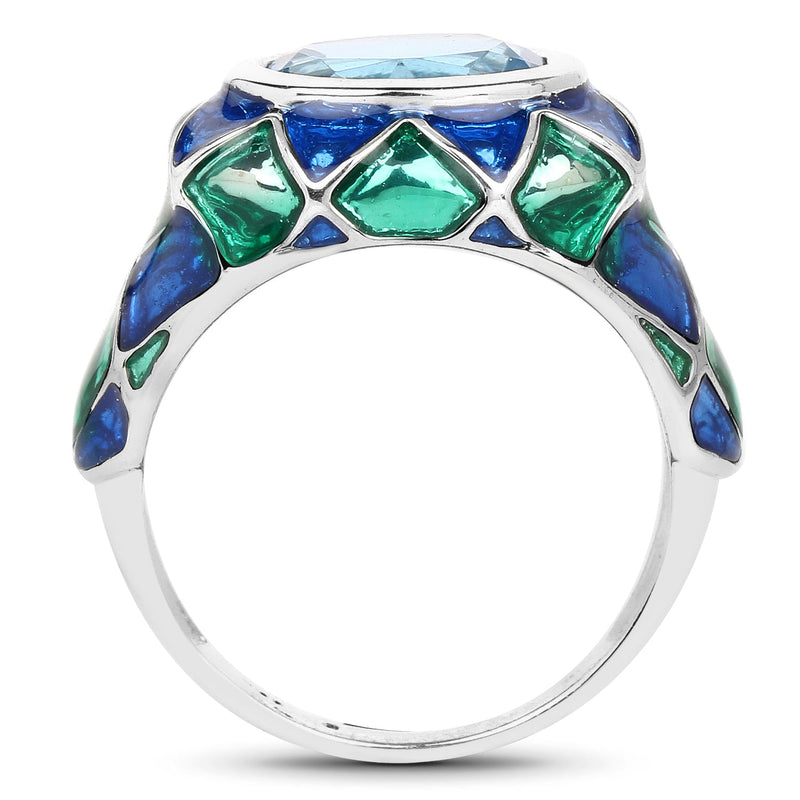 Bids.com 3.25 Carat Genuine Swiss Blue Topaz .925 Sterling Silver Ring Rings White Smoke size 6.00,size 9.00,size 7.00,size 8.00