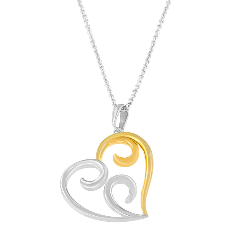 Bids.com 10K Yellow Gold Over .925 Sterling Silver Open Heart with Swirls 18" Box Chain Pendant Necklace Necklaces White Smoke YellowWhite.Sterling Silver / 18