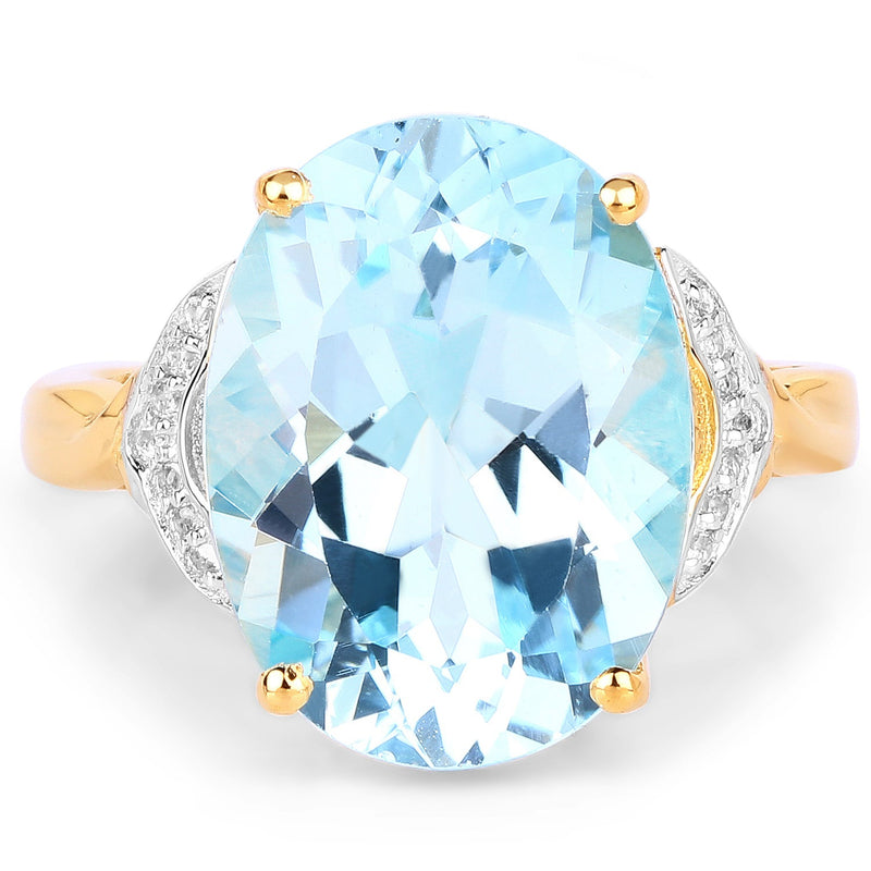 Bids.com 14K Yellow Gold Plated 11.32 Carat Genuine Blue Topaz and White Topaz .925 Sterling Silver Ring Rings White Smoke size 7.00,size 8.00,size 6.00,size 9.00