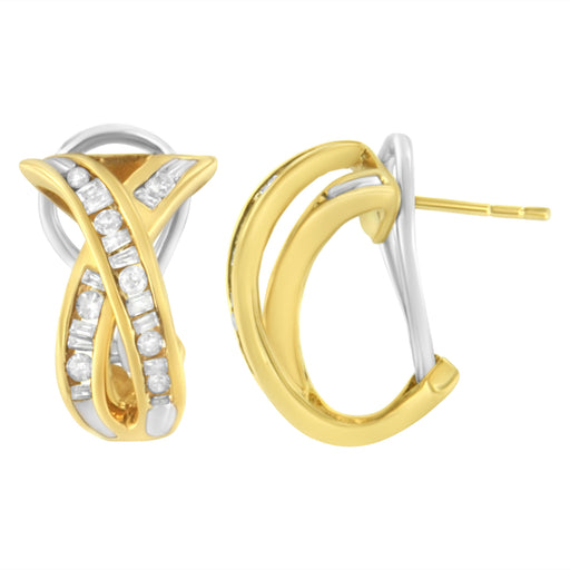 Bids.com 14K Yellow and White Gold 1/2 TDW "X" Shape Cross Over Diamond Hoop Earrings (I-J, I2-I3) Earrings White Smoke Yellow.Gold / 0.5