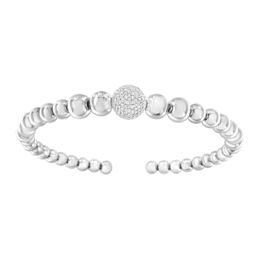 Bids.com .925 Sterling Silver 1/6 Cttw Diamond Rondelle Graduated Ball Bead Cuff Bangle Bracelet (I-J color, I2-I3 clarity) - Fits wrists up to 7 1/2 inches Bracelets White Smoke White.Sterling Silver / 7
