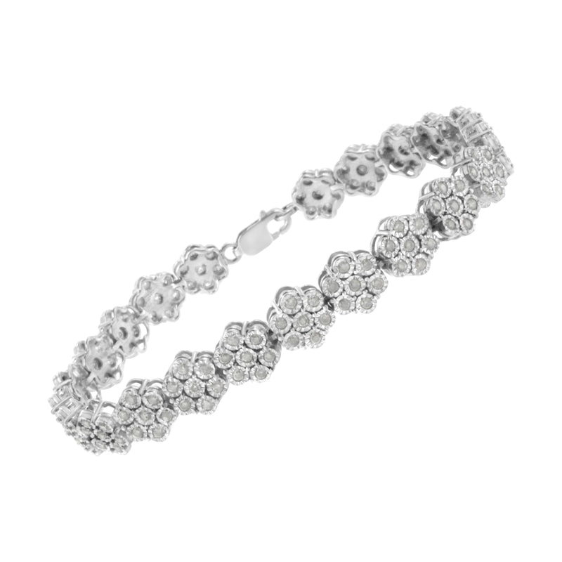 Bids.com .925 Sterling Silver 2.0 cttw Diamond 7 Stone Floral Cluster Link Bracelet (I-J Color, I3 Clarity) -7.25" Bracelets White Smoke White.Sterling Silver / 7.25