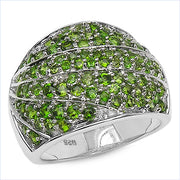 Bids.com 3.16 Carat Genuine Chrome Diopside .925 Sterling Silver Ring Rings White Smoke size 7.00,size 7.50,size 6.00,size 8.00,size 9.00