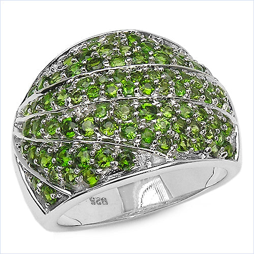 Bids.com 3.16 Carat Genuine Chrome Diopside .925 Sterling Silver Ring Rings White Smoke size 7.00,size 7.50,size 6.00,size 8.00,size 9.00