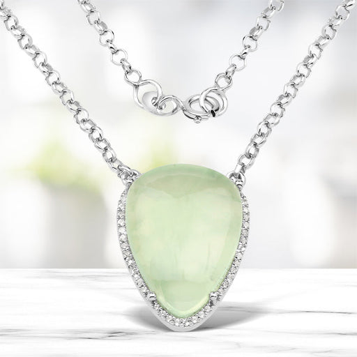 Bids.com 10.77 Carat Genuine Prehnite And White Topaz .925 Sterling Silver Pendant Pendants White Smoke