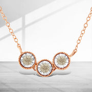 Bids.com 10K Rose and White Gold Plated .925 Sterling Silver 1/4 Cttw Miracle-Set Champagne Diamond Triple Circle 18" Necklace (I2-I3 Clarity) Necklaces White Smoke WhiteRose.Sterling Silver / 18