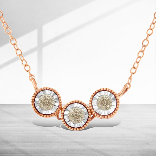Bids.com 10K Rose and White Gold Plated .925 Sterling Silver 1/4 Cttw Miracle-Set Champagne Diamond Triple Circle 18" Necklace (I2-I3 Clarity) Necklaces White Smoke WhiteRose.Sterling Silver / 18