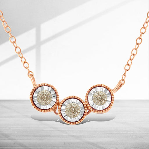 Bids.com 10K Rose and White Gold Plated .925 Sterling Silver 1/4 Cttw Miracle-Set Champagne Diamond Triple Circle 18" Necklace (I2-I3 Clarity) Necklaces White Smoke WhiteRose.Sterling Silver / 18