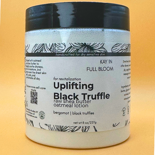 Kay in Full Bloom Uplifting Black Truffle Sensitive Skin Lotion Creme Light Goldenrod Jar