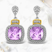 Bids.com 18k Yellow Gold & Sterling Silver Cushion Amethyst & Diamond Earrings (.05cttw) Earrings White Smoke Yellow Gold & Sterling Silver