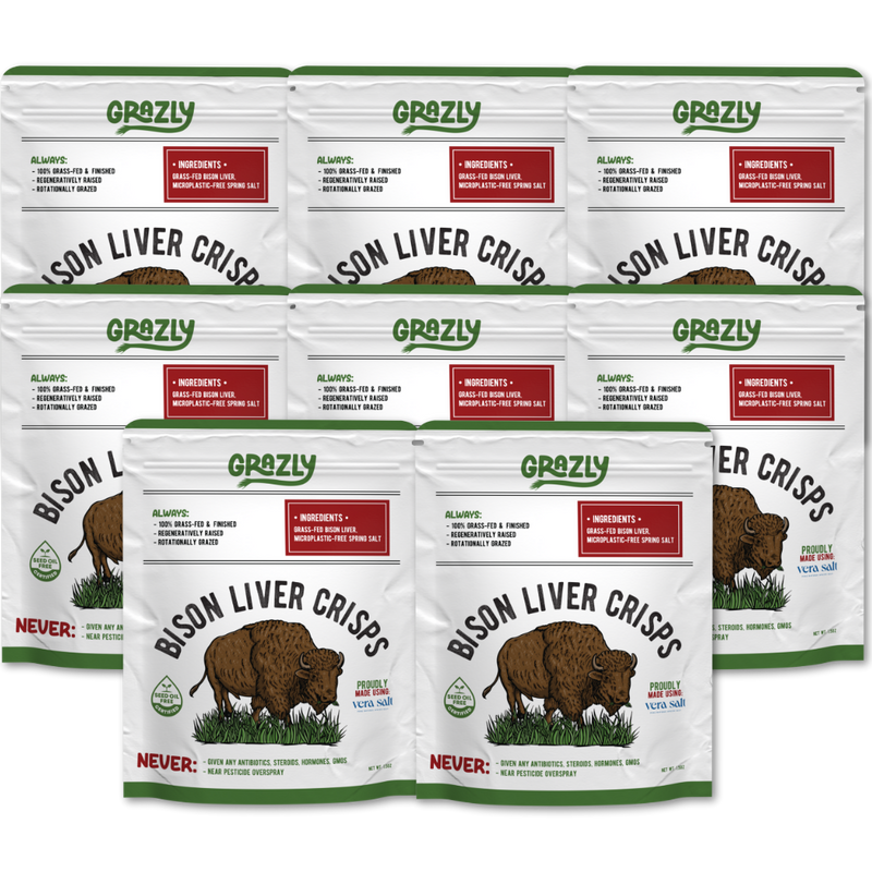 Grazly Bison Liver Crisps - 100% Grass-Fed/Finished Bison Crisp Light Gray Plain / 8 Pack